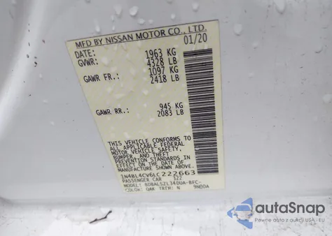 2020 Nissan Altima Sr Fwd from USA, damaged, VIN 1N4BL4CV6LC222663